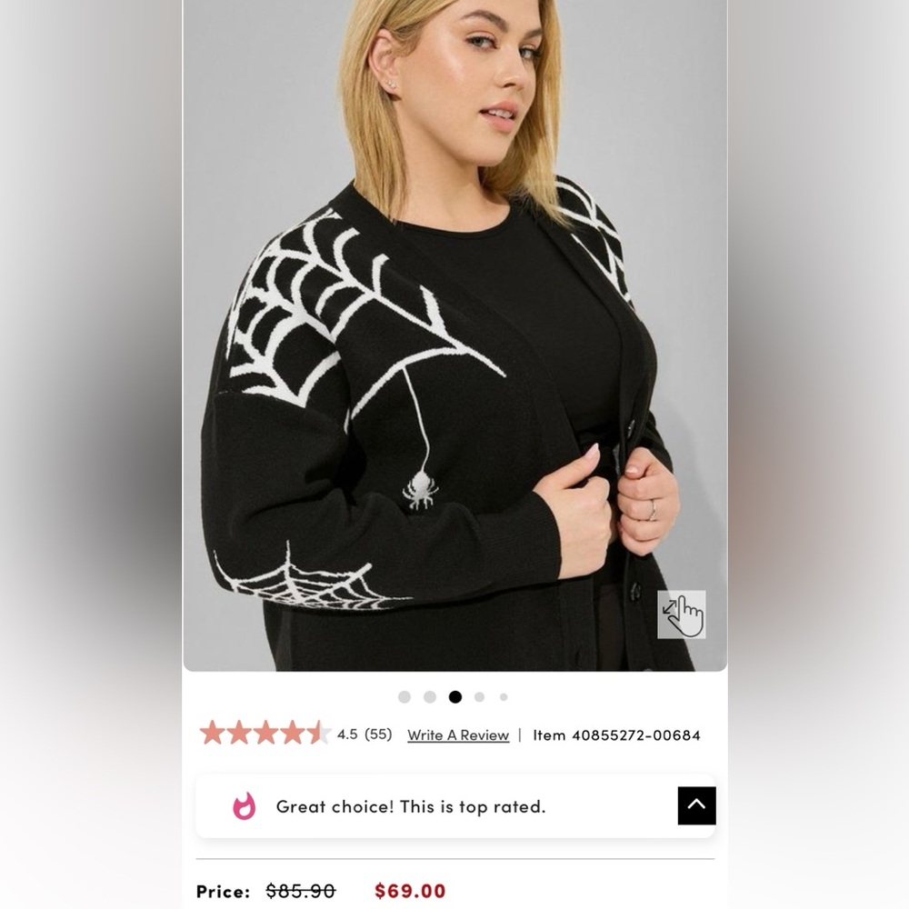 SOLD Torrid Luxe Cozy Boyfriend Cardigan Spider Web Size 2 NWT- sold out online